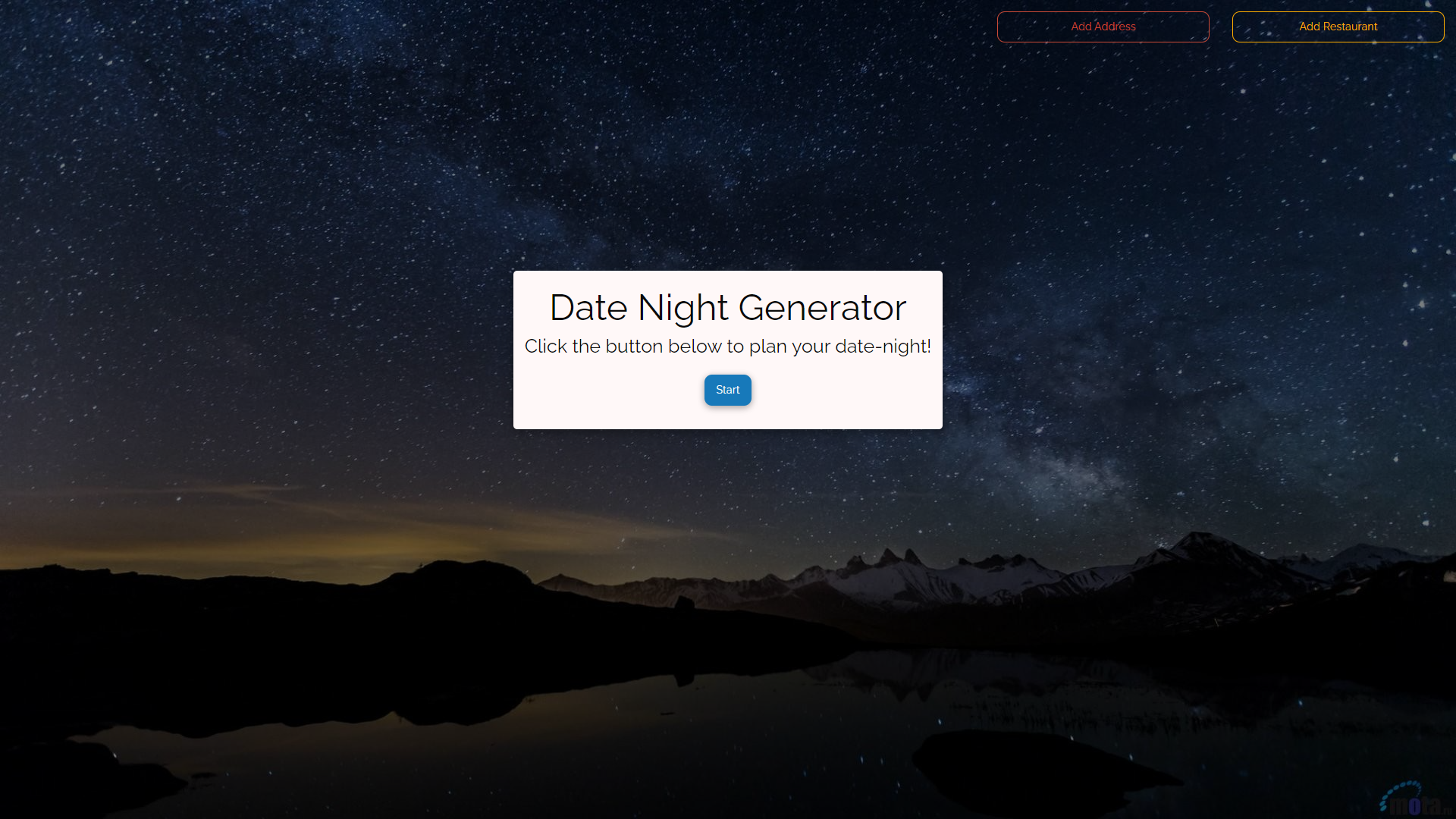 Image of landing page for: Project 1 - Date Night Generator